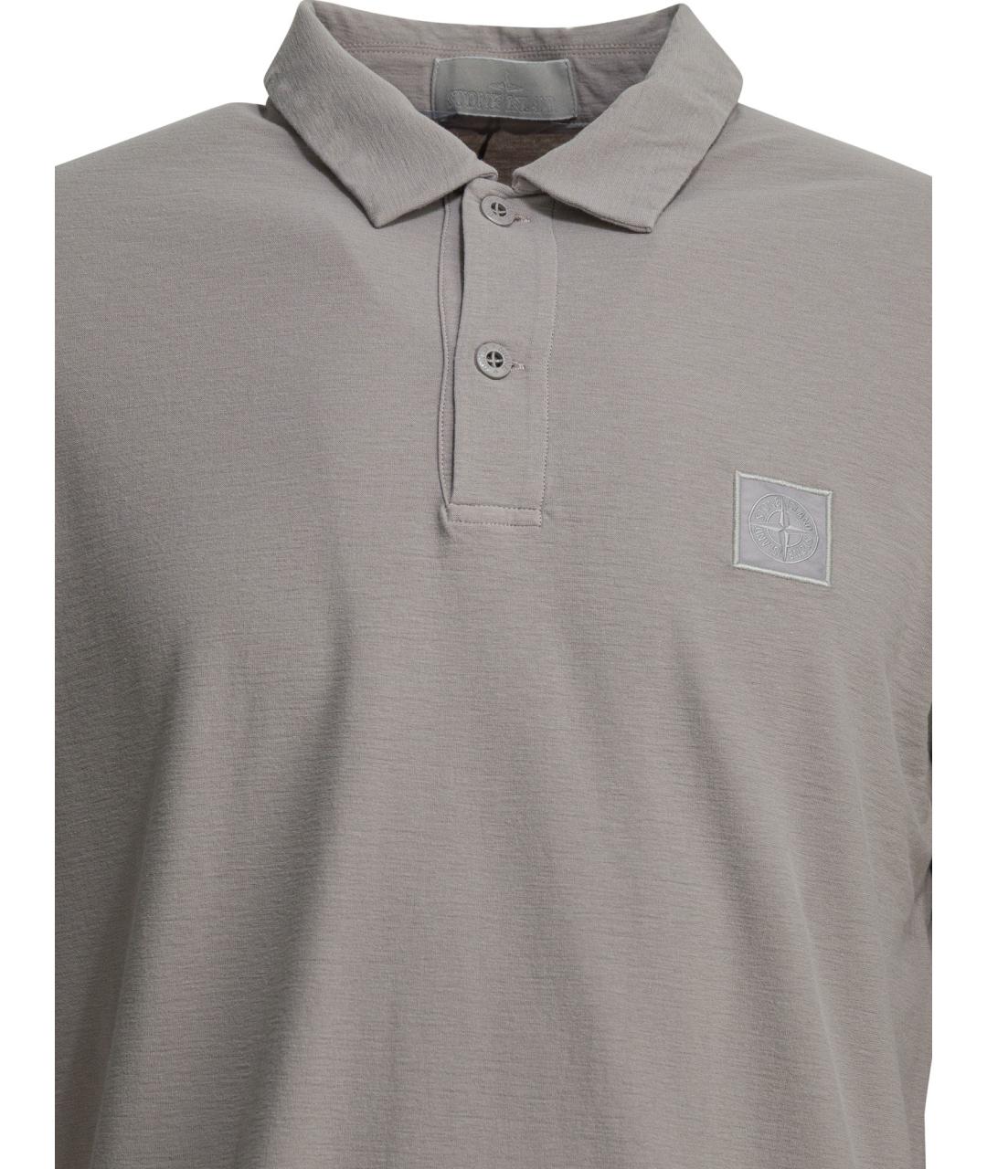 STONE ISLAND Серое хлопковое поло с длинным рукавом, фото 3