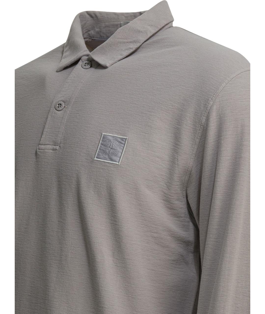 STONE ISLAND Серое хлопковое поло с длинным рукавом, фото 4