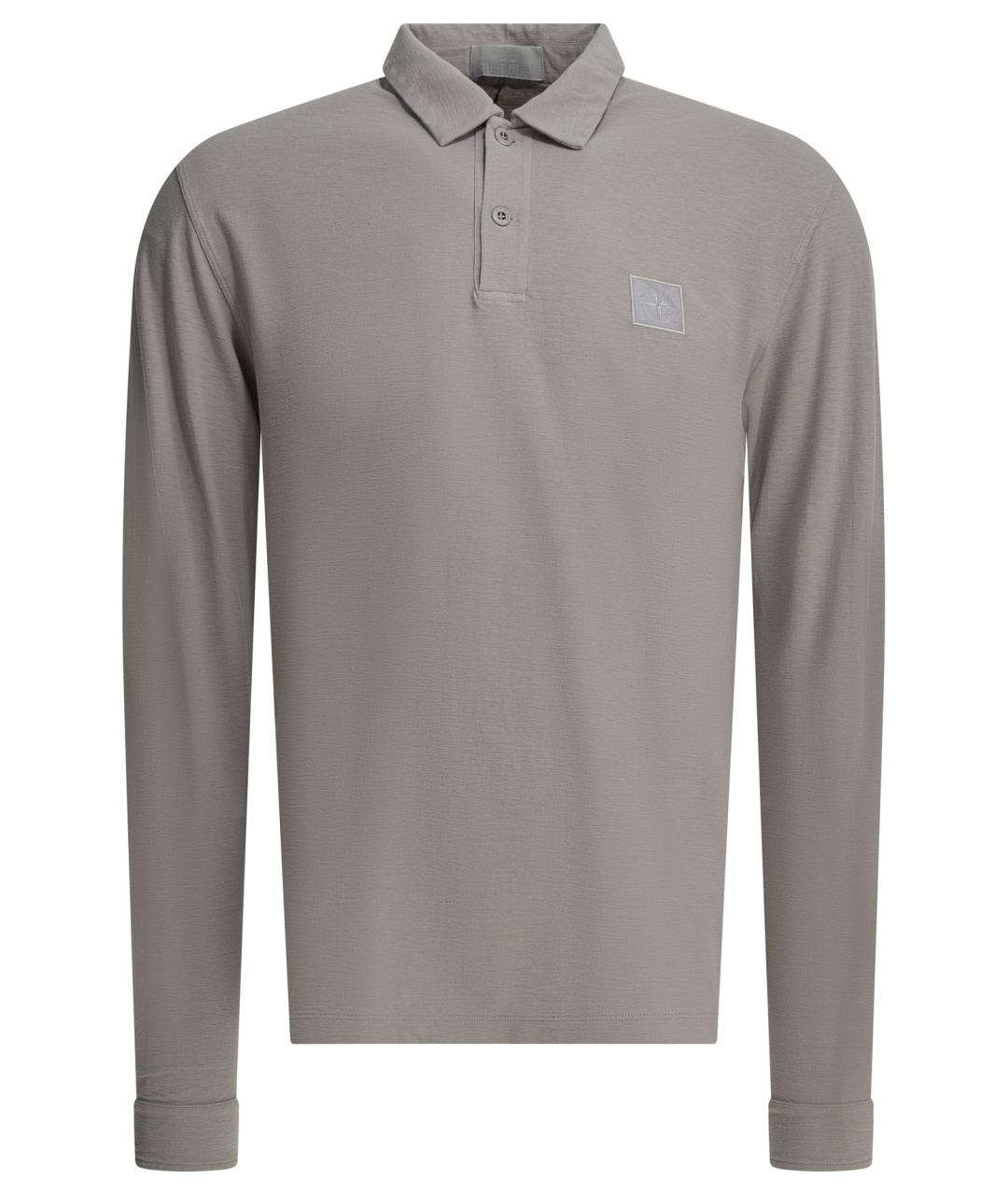STONE ISLAND Серое хлопковое поло с длинным рукавом, фото 1