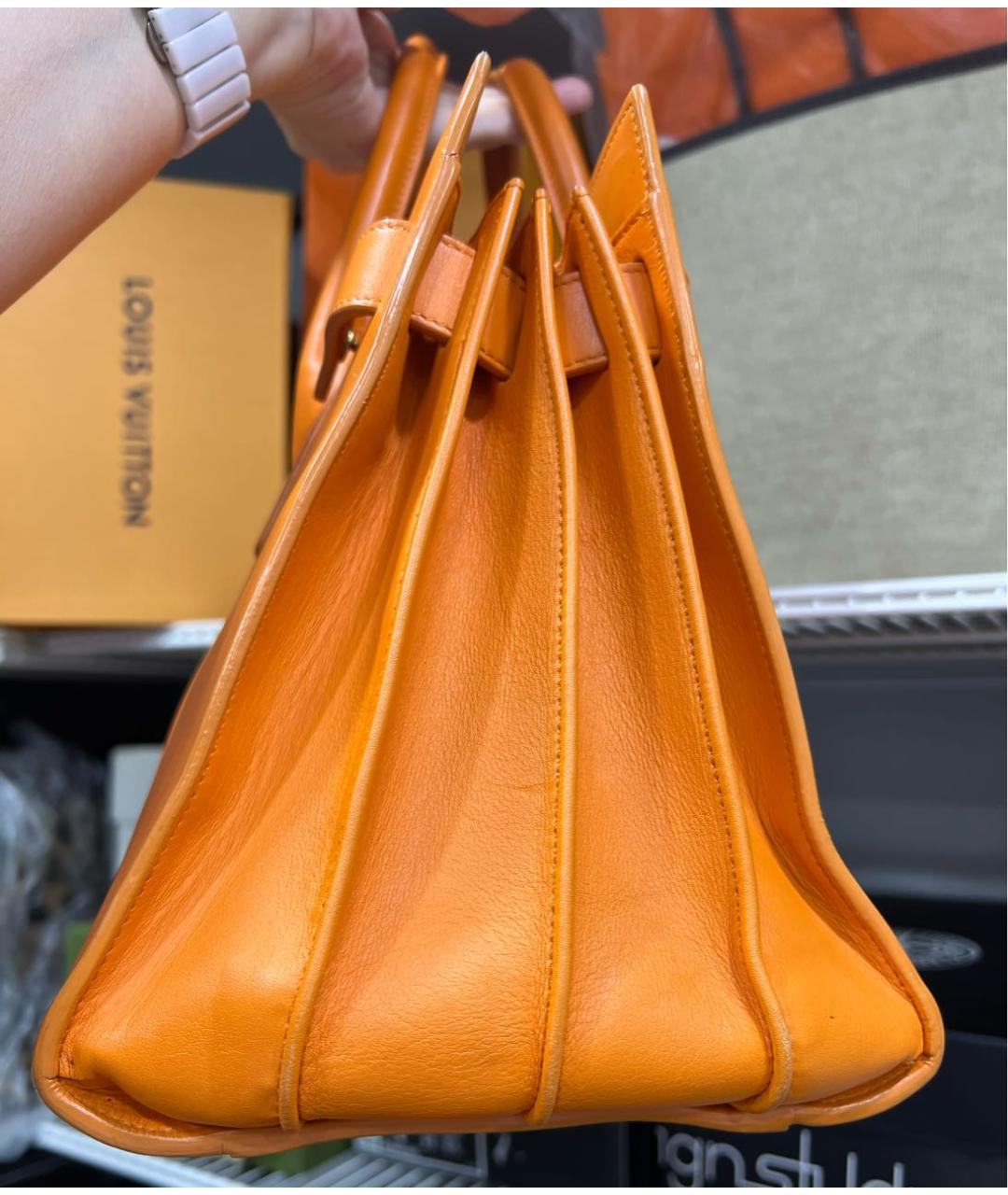 SAINT LAURENT Оранжевая кожаная сумка тоут, фото 4