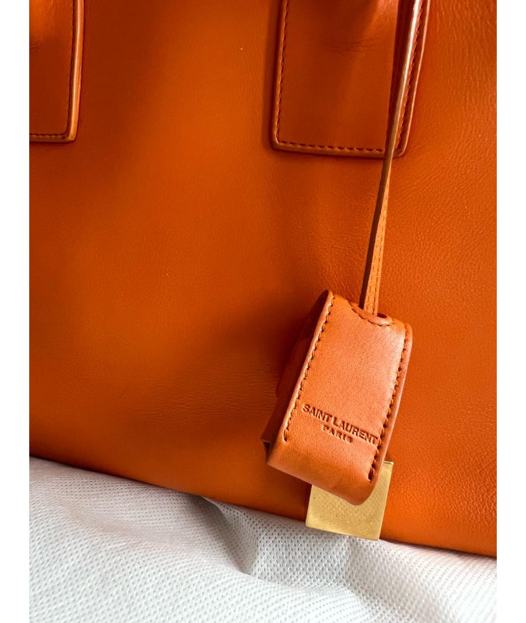 SAINT LAURENT Оранжевая кожаная сумка тоут, фото 8