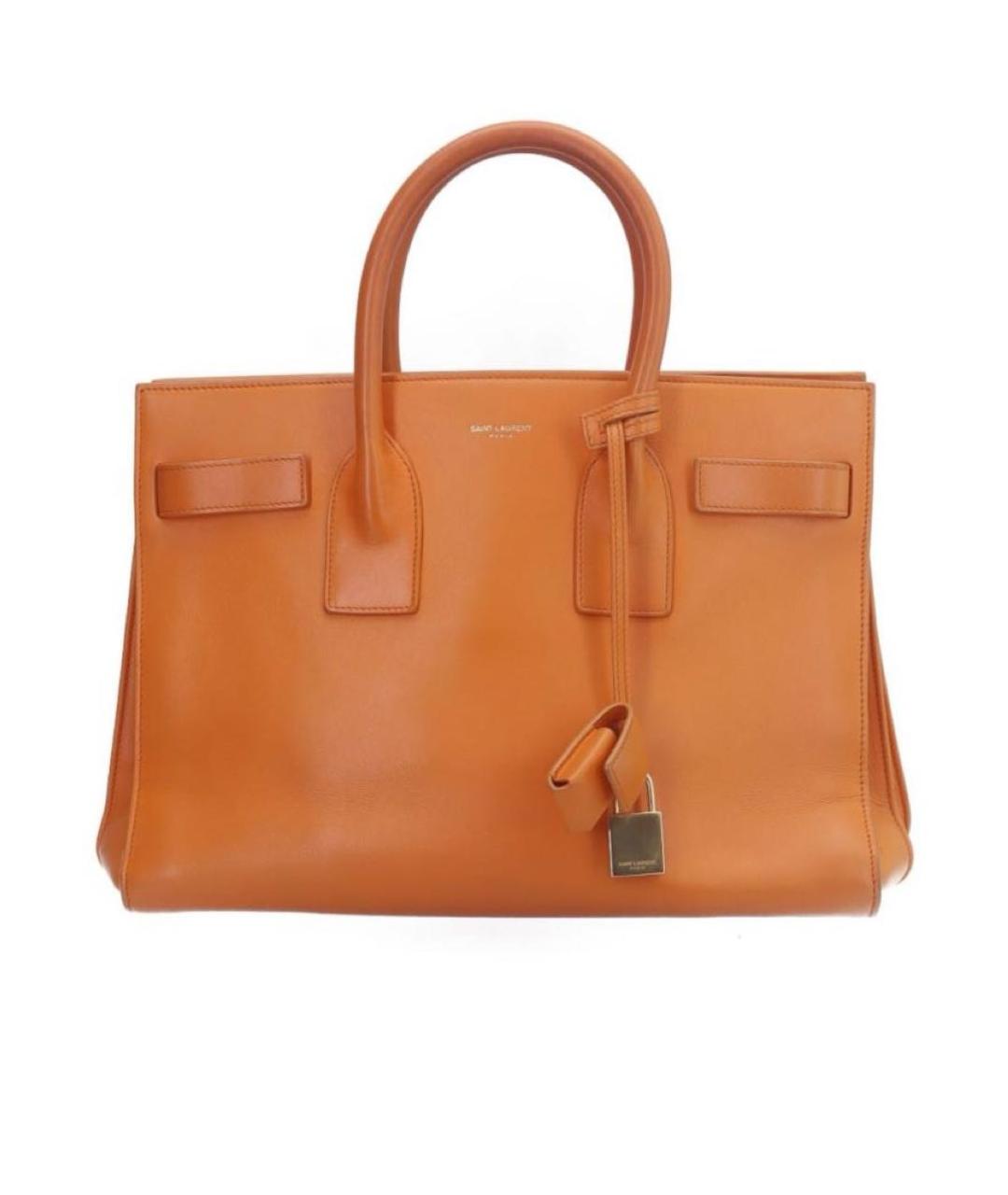 SAINT LAURENT Оранжевая кожаная сумка тоут, фото 7