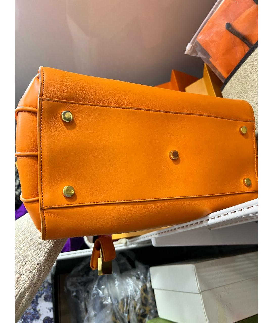 SAINT LAURENT Оранжевая кожаная сумка тоут, фото 6