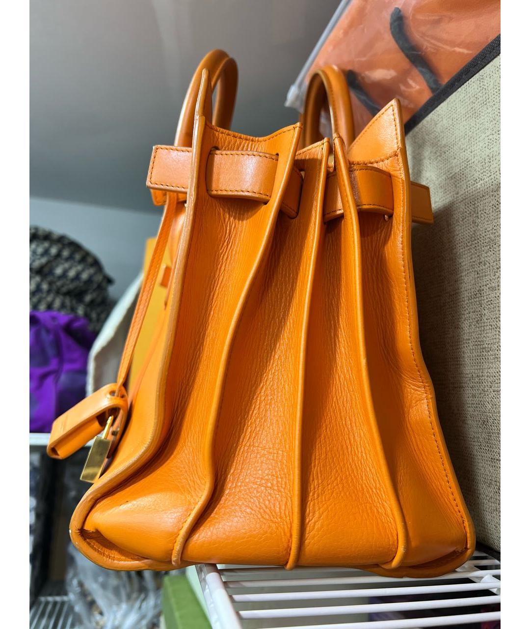 SAINT LAURENT Оранжевая кожаная сумка тоут, фото 5