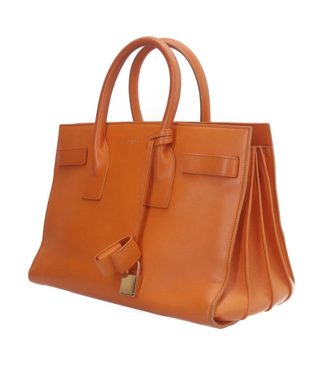 SAINT LAURENT Оранжевая кожаная сумка тоут, фото 2