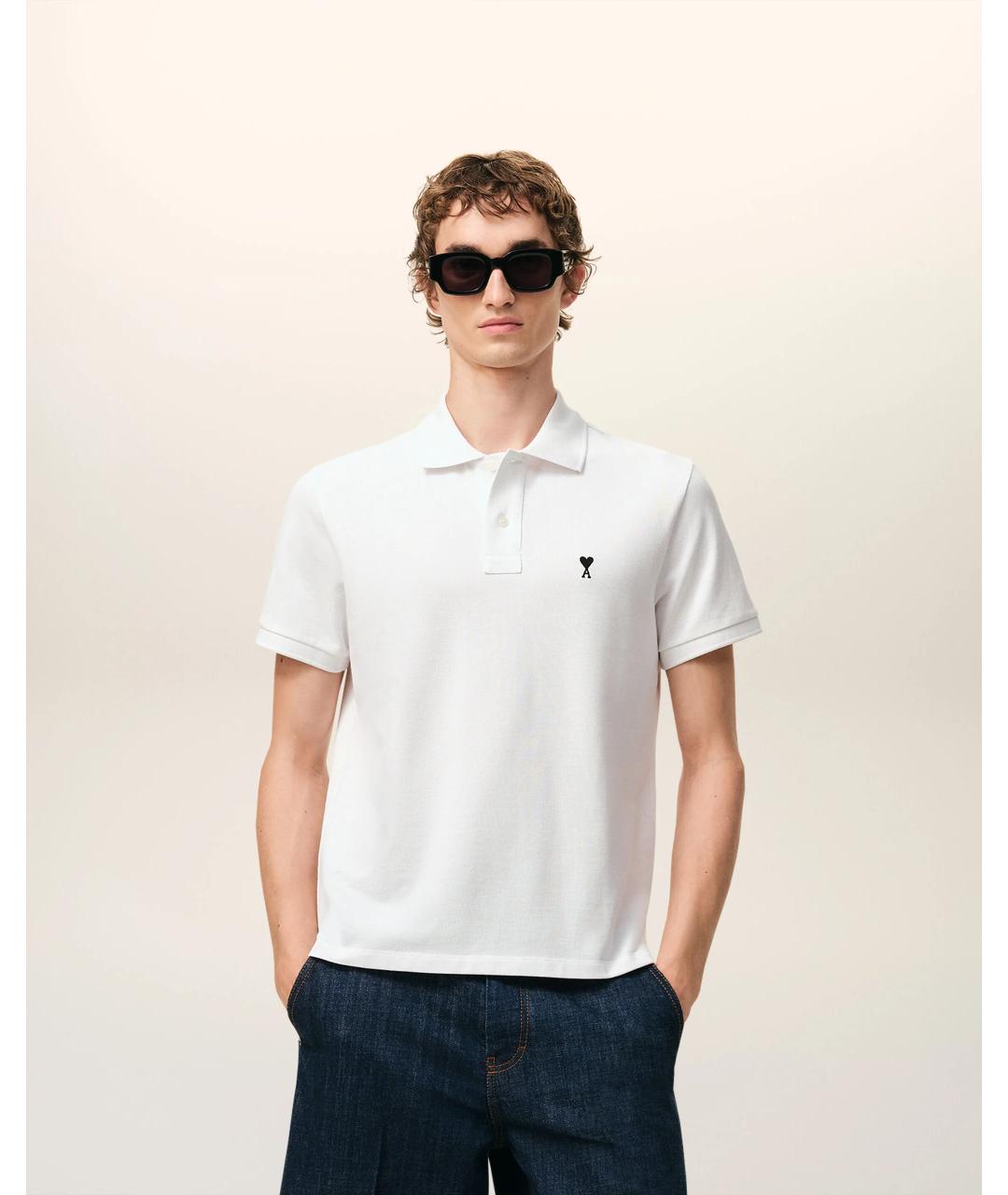 Ami Paris Белое хлопковое поло с коротким рукавом, фото 2
