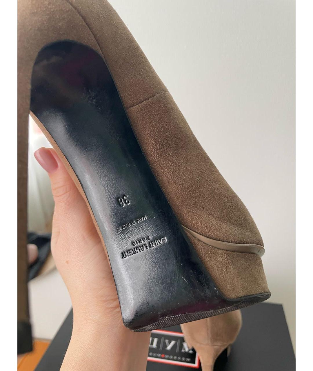 SAINT LAURENT Бежевые замшевые туфли, фото 7