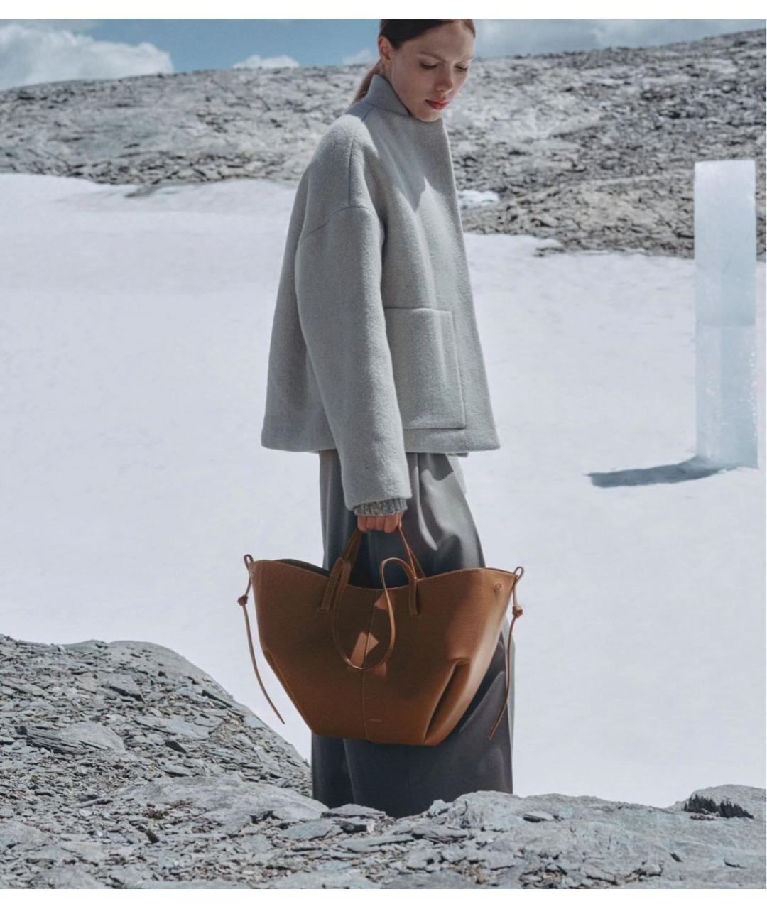 POLENE Коричневая кожаная сумка тоут, фото 2