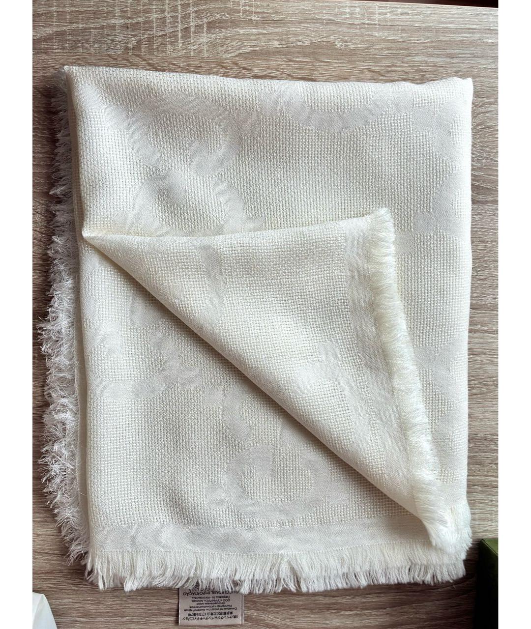 GUCCI Белый шерстяной шарф, фото 8