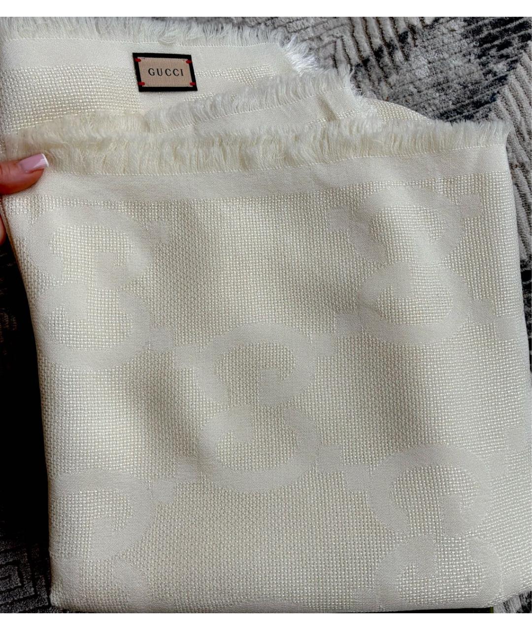 GUCCI Белый шерстяной шарф, фото 7