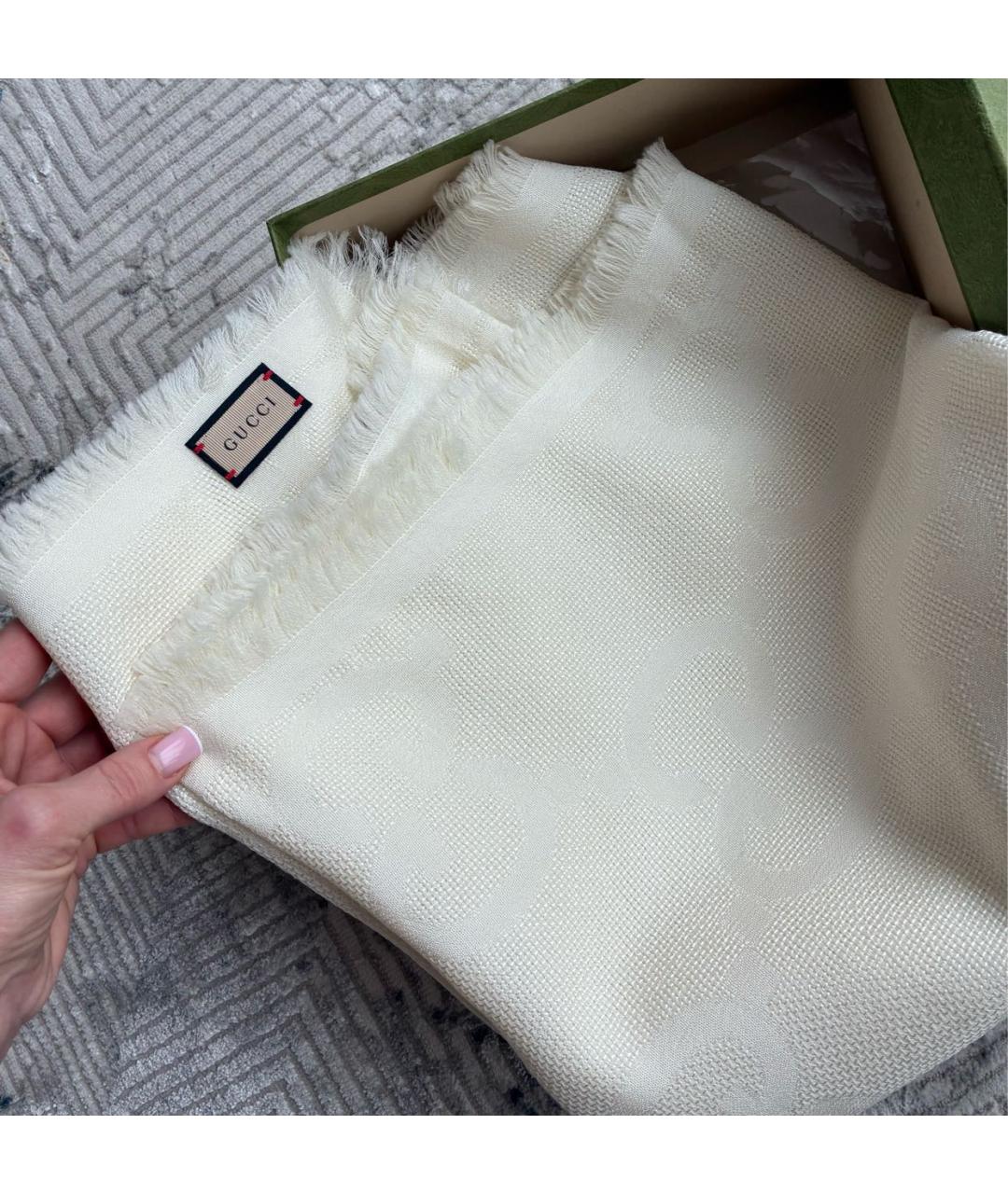 GUCCI Белый шерстяной шарф, фото 5