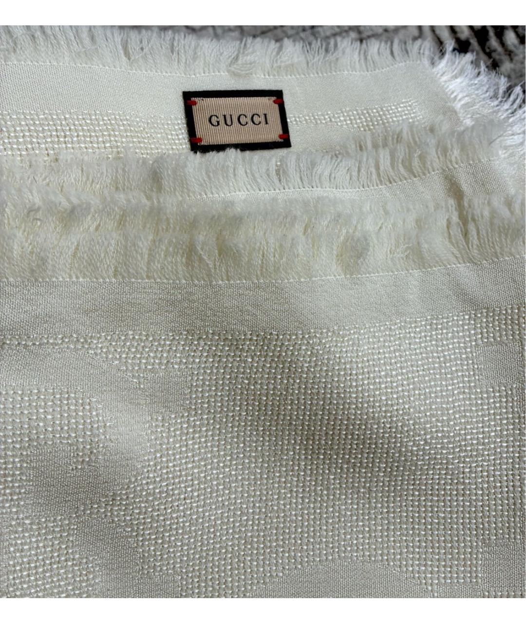 GUCCI Белый шерстяной шарф, фото 6