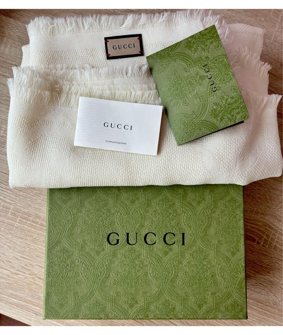 GUCCI Белый шерстяной шарф, фото 4