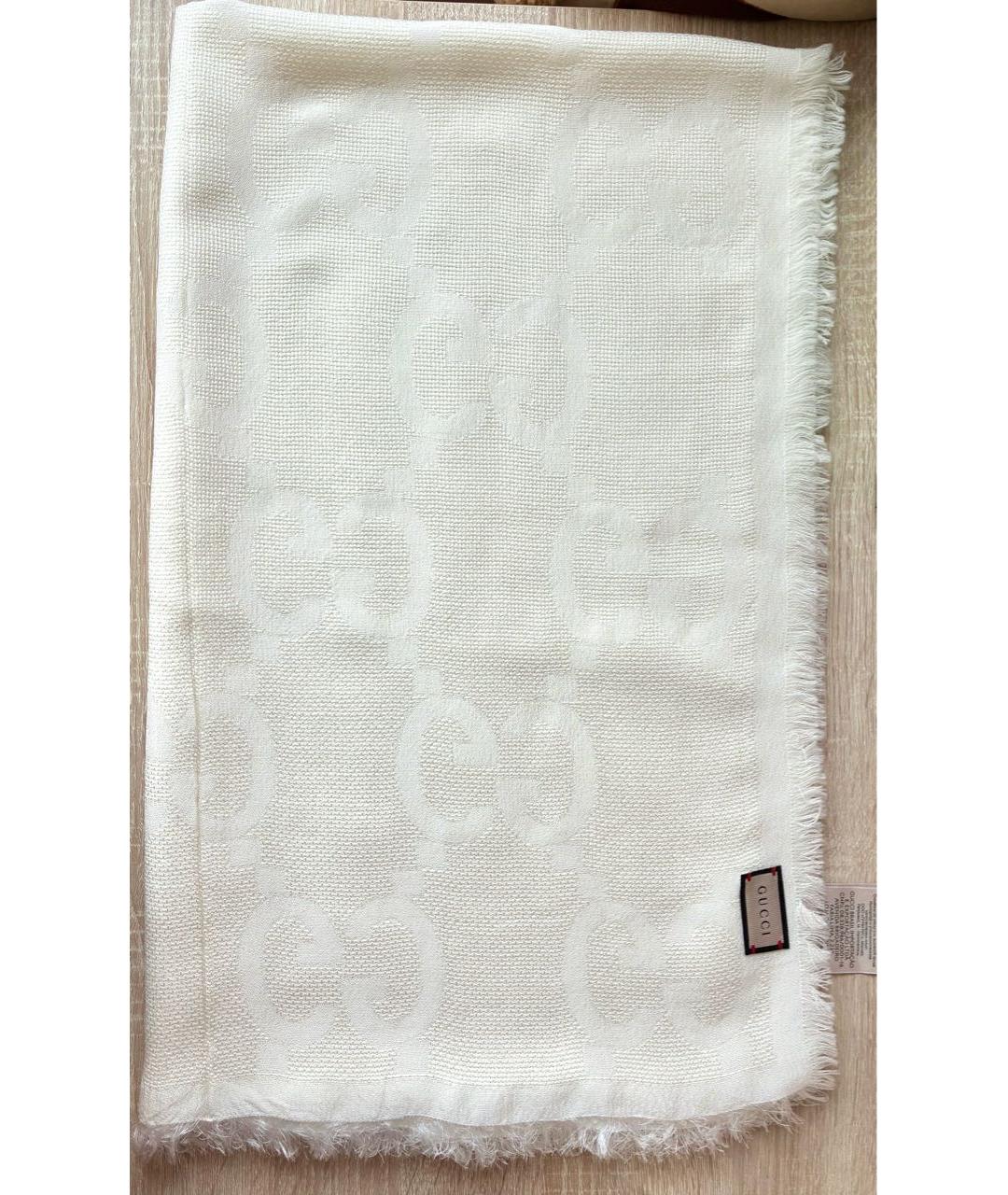 GUCCI Белый шерстяной шарф, фото 9