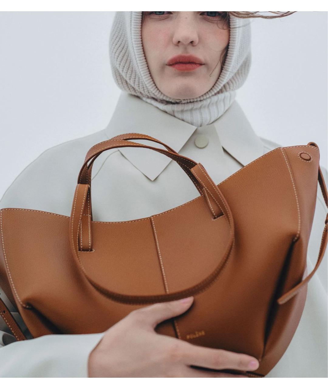 POLENE Коричневая кожаная сумка тоут, фото 2