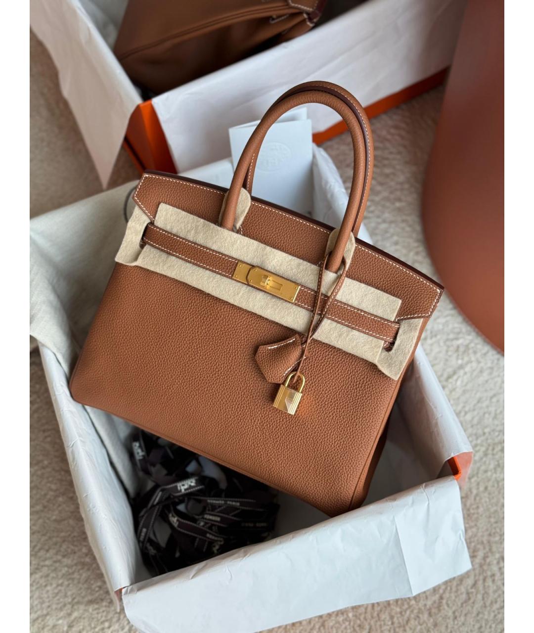HERMES Коричневая кожаная сумка с короткими ручками, фото 2