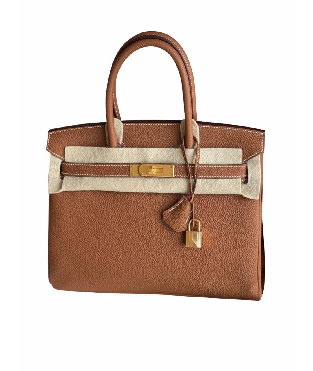 HERMES Коричневая кожаная сумка с короткими ручками, фото 1