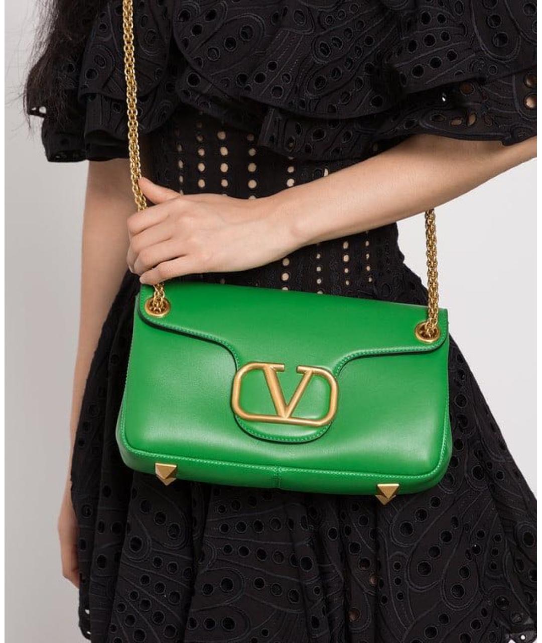 VALENTINO Зеленая кожаная сумка через плечо, фото 5