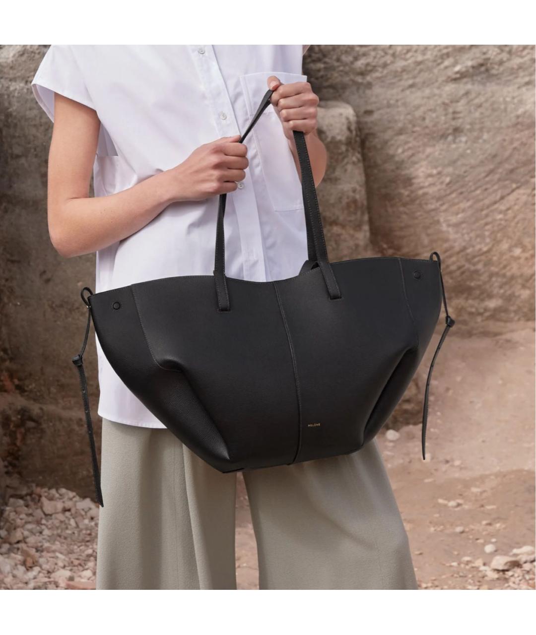 POLENE Черная кожаная сумка тоут, фото 4