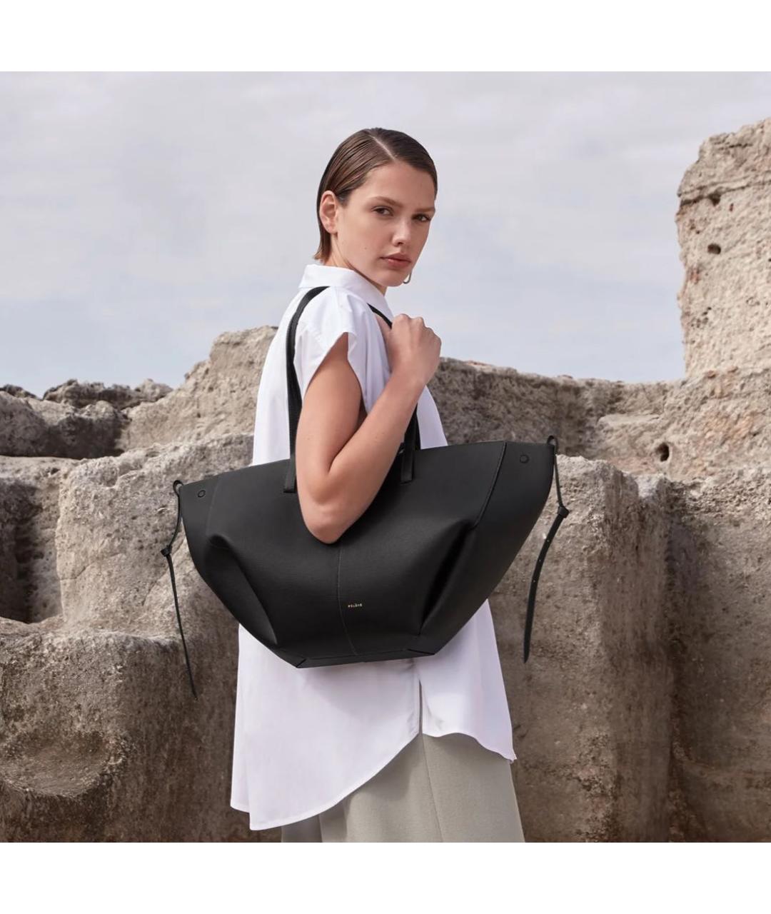 POLENE Черная кожаная сумка тоут, фото 3