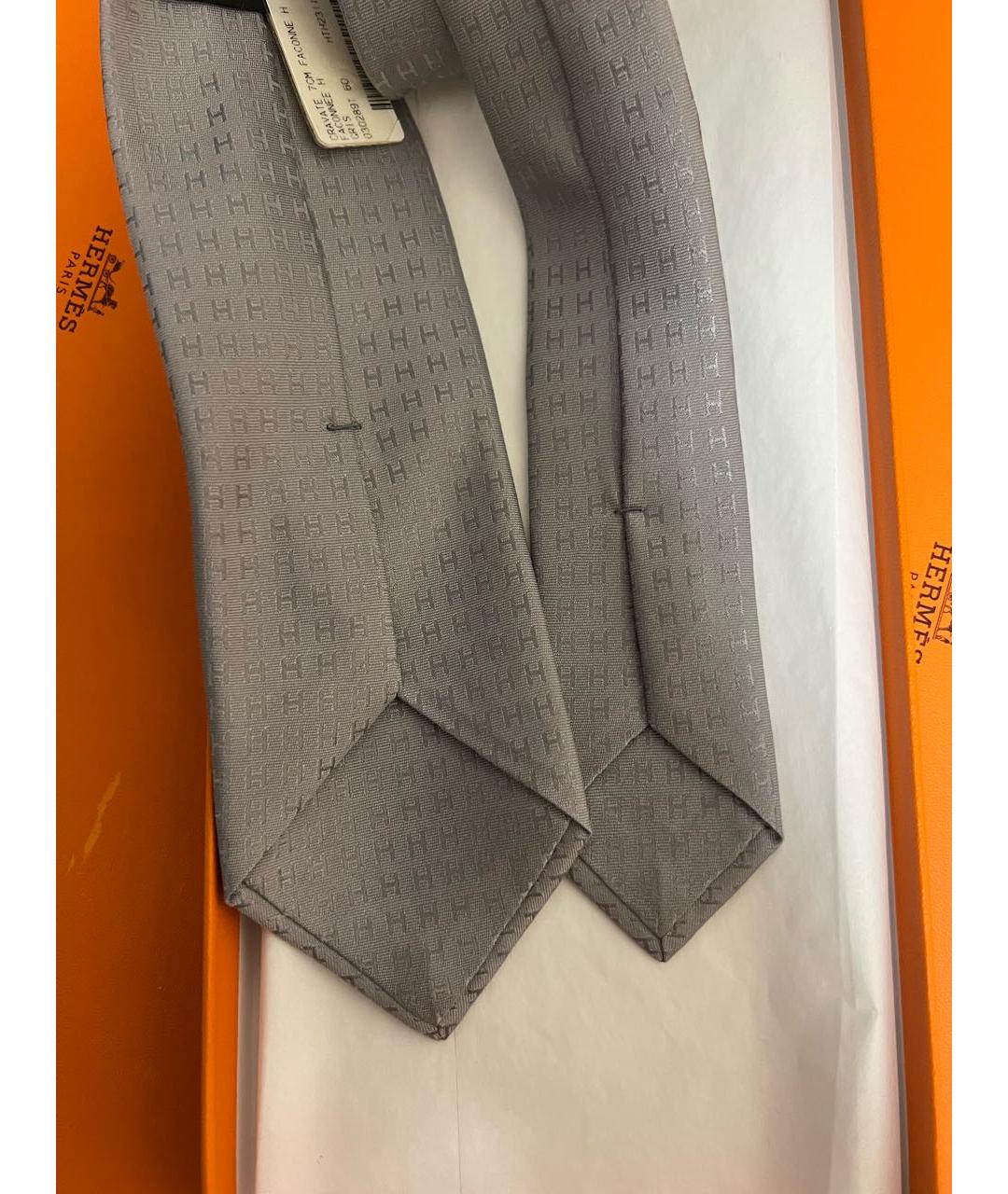 HERMES Серый шелковый галстук, фото 2