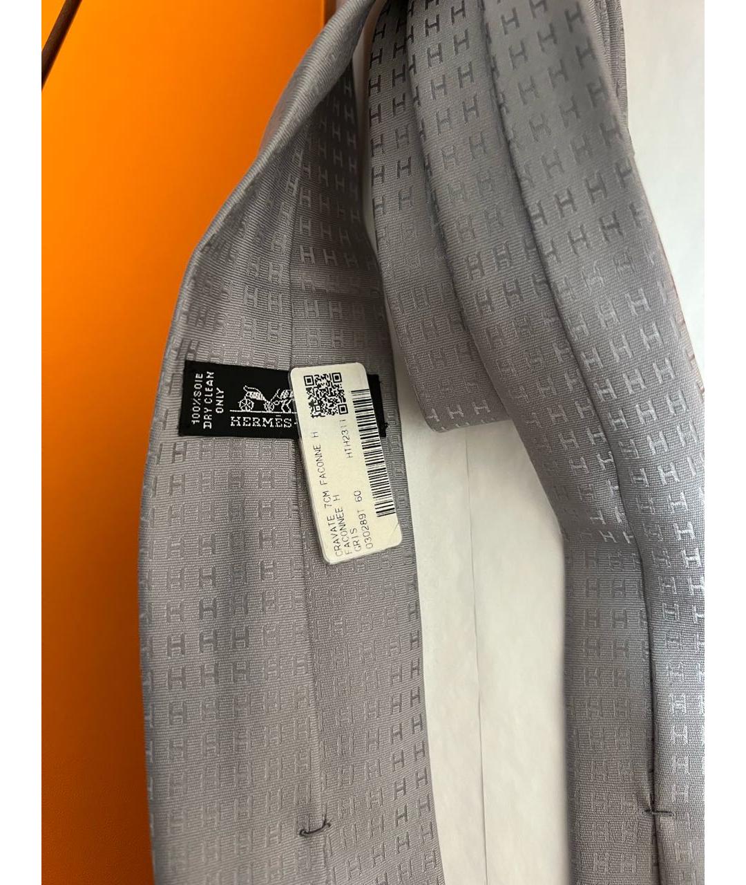 HERMES Серый шелковый галстук, фото 3