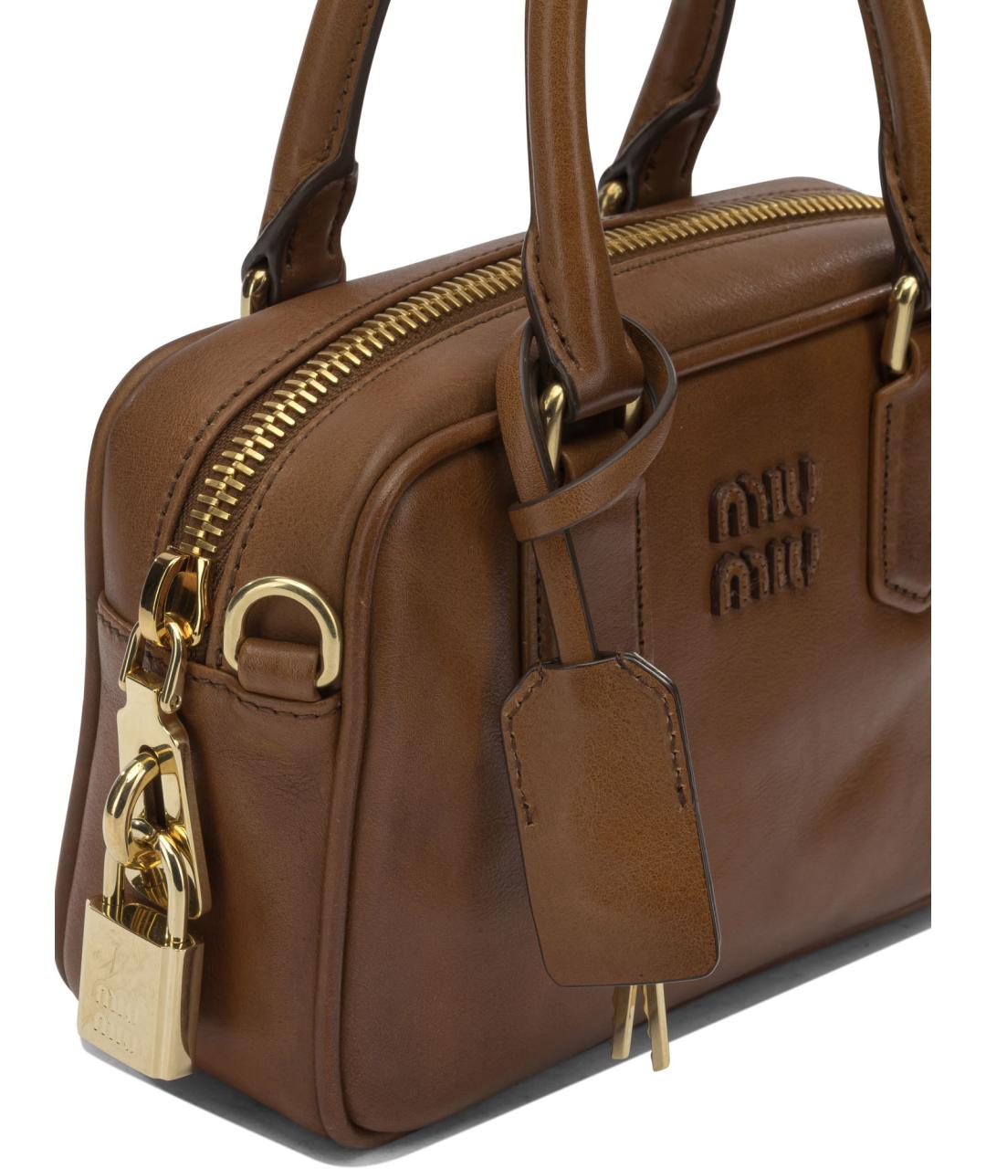MIU MIU Коричневая кожаная сумка с короткими ручками, фото 3