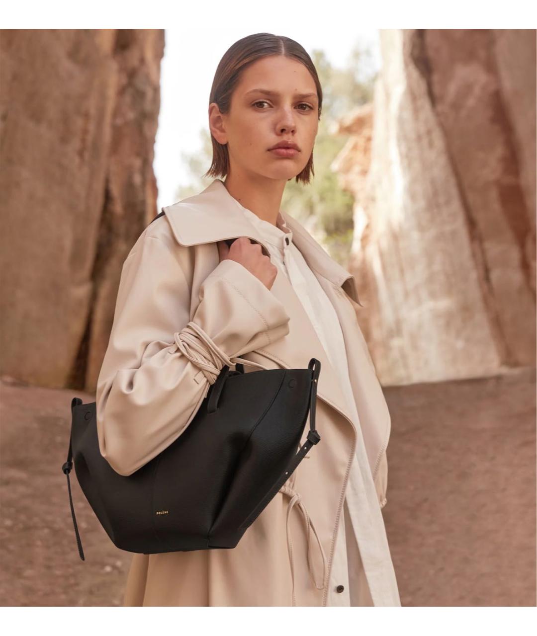 POLENE Черная кожаная сумка тоут, фото 4