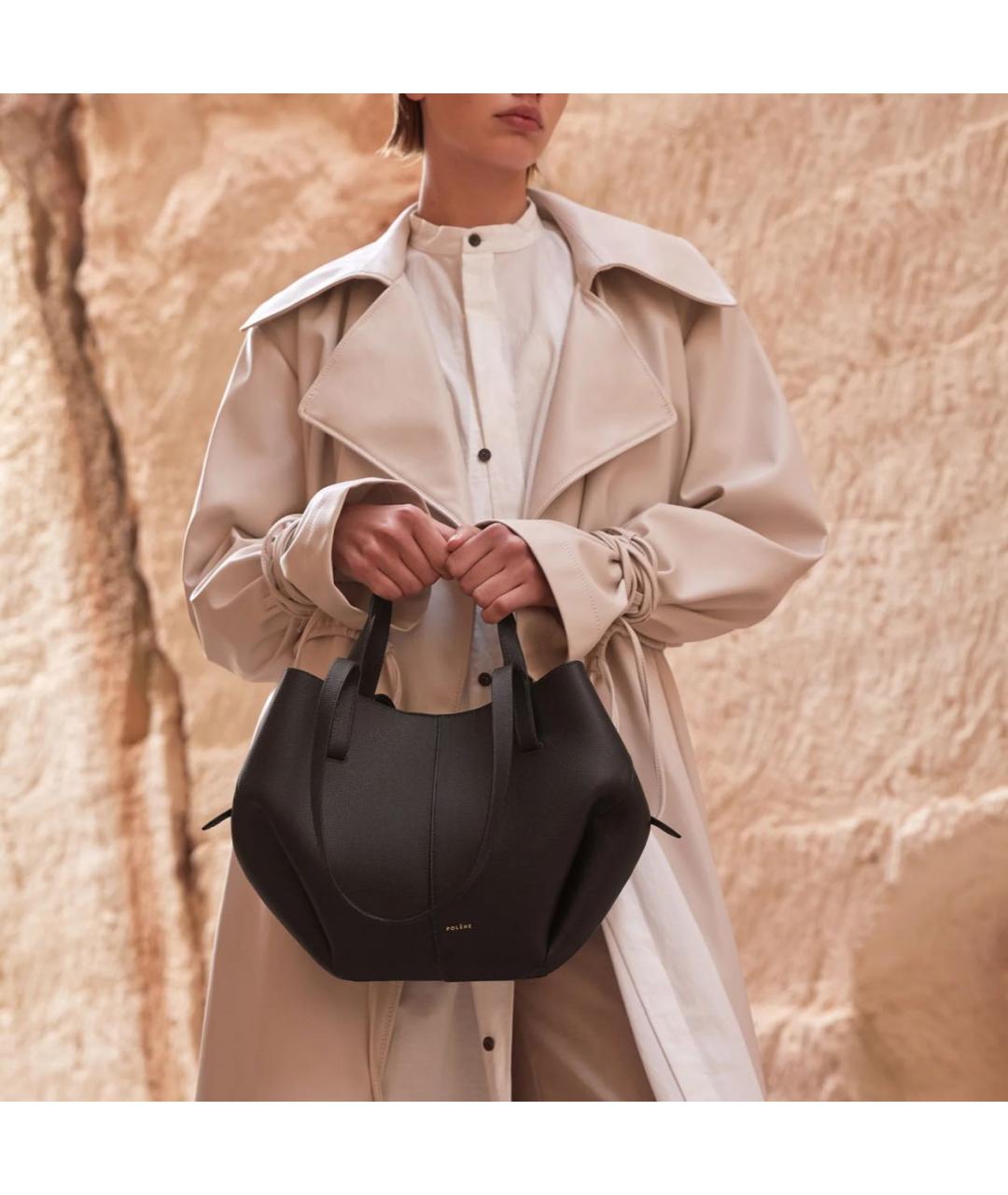 POLENE Черная кожаная сумка тоут, фото 2