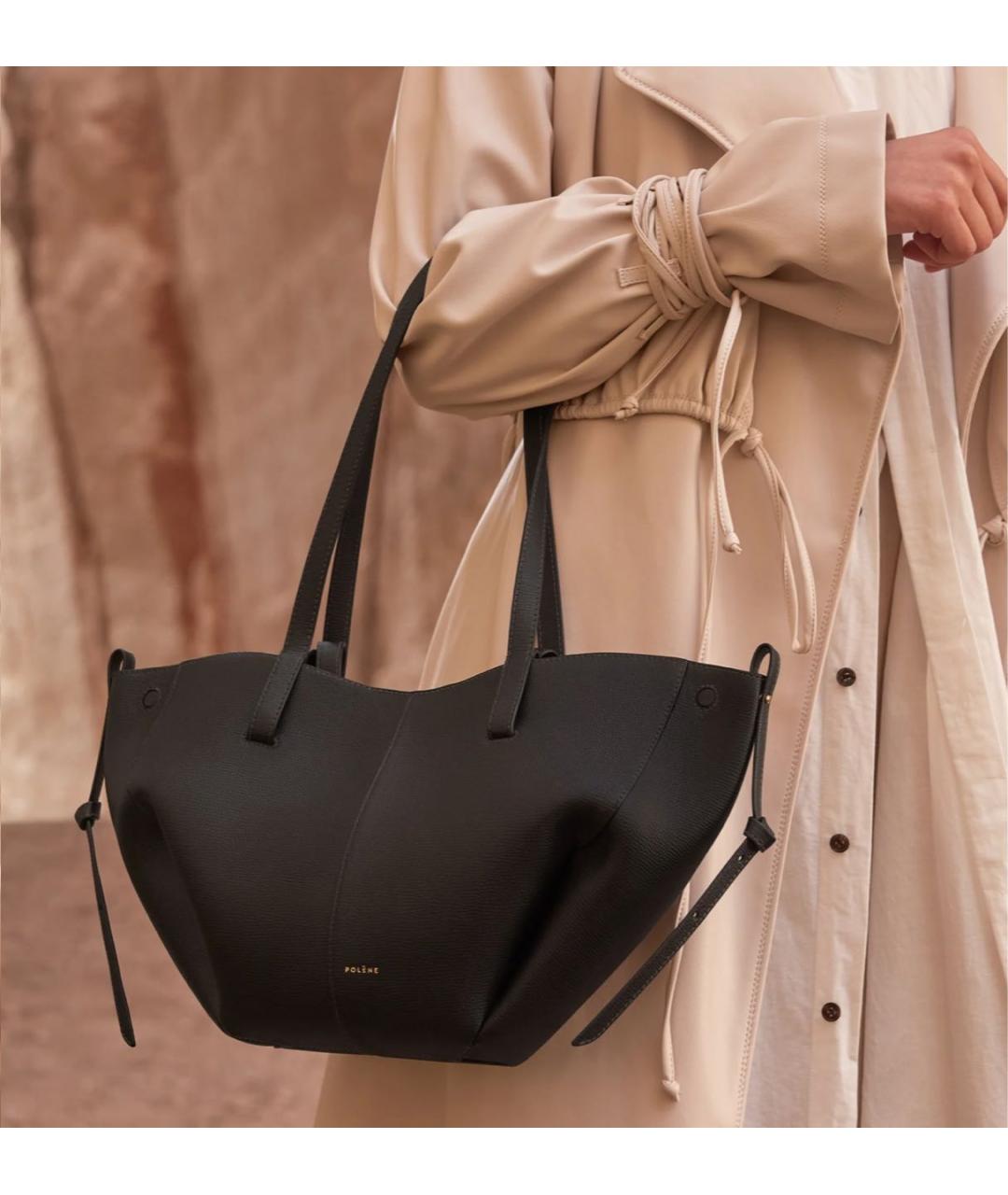 POLENE Черная кожаная сумка тоут, фото 3