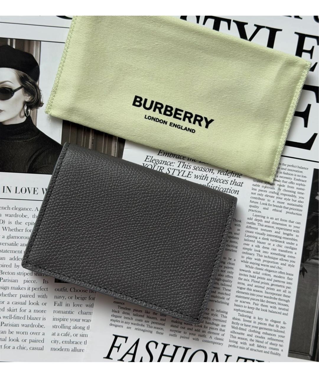 BURBERRY Серый кожаный кардхолдер, фото 2