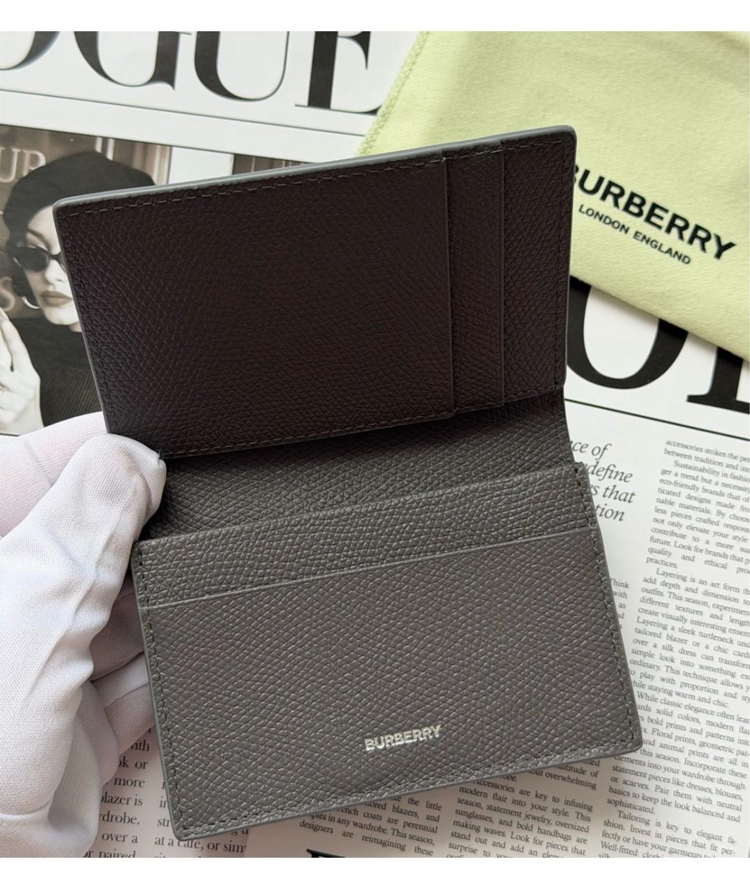 BURBERRY Серый кожаный кардхолдер, фото 3