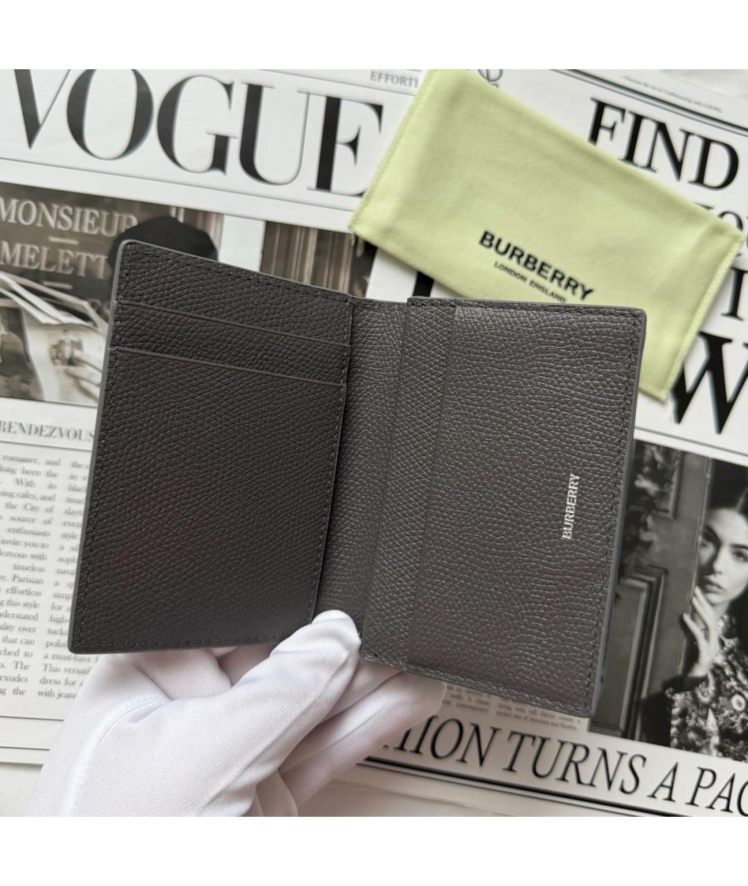 BURBERRY Серый кожаный кардхолдер, фото 6