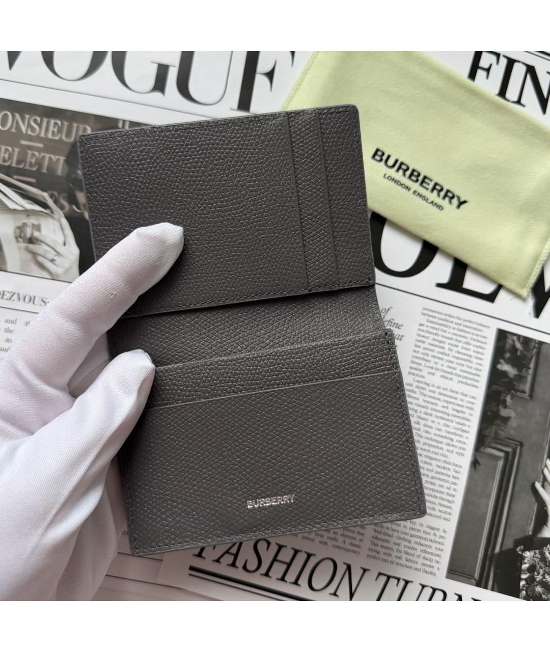 BURBERRY Серый кожаный кардхолдер, фото 5
