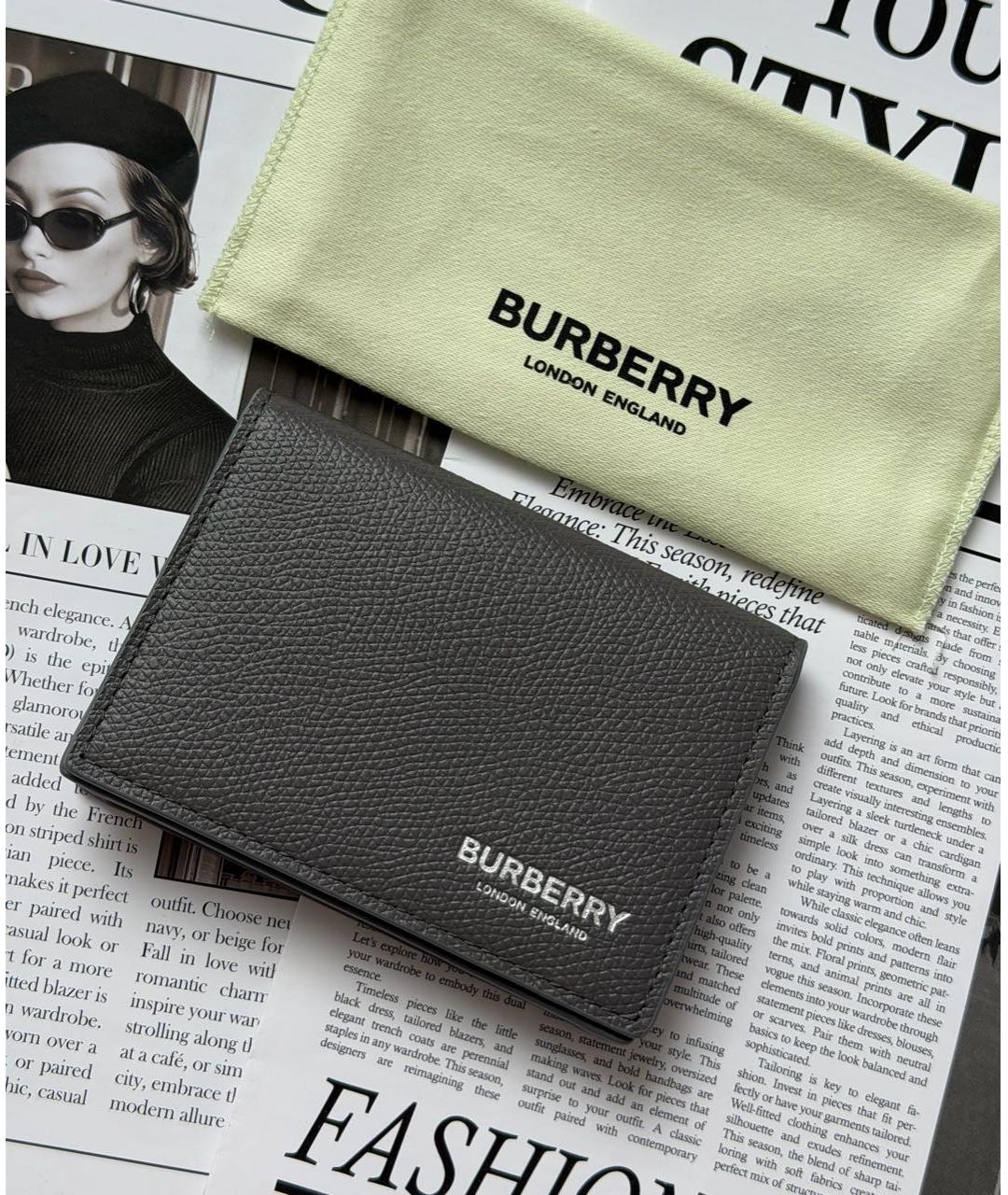 BURBERRY Серый кожаный кардхолдер, фото 7
