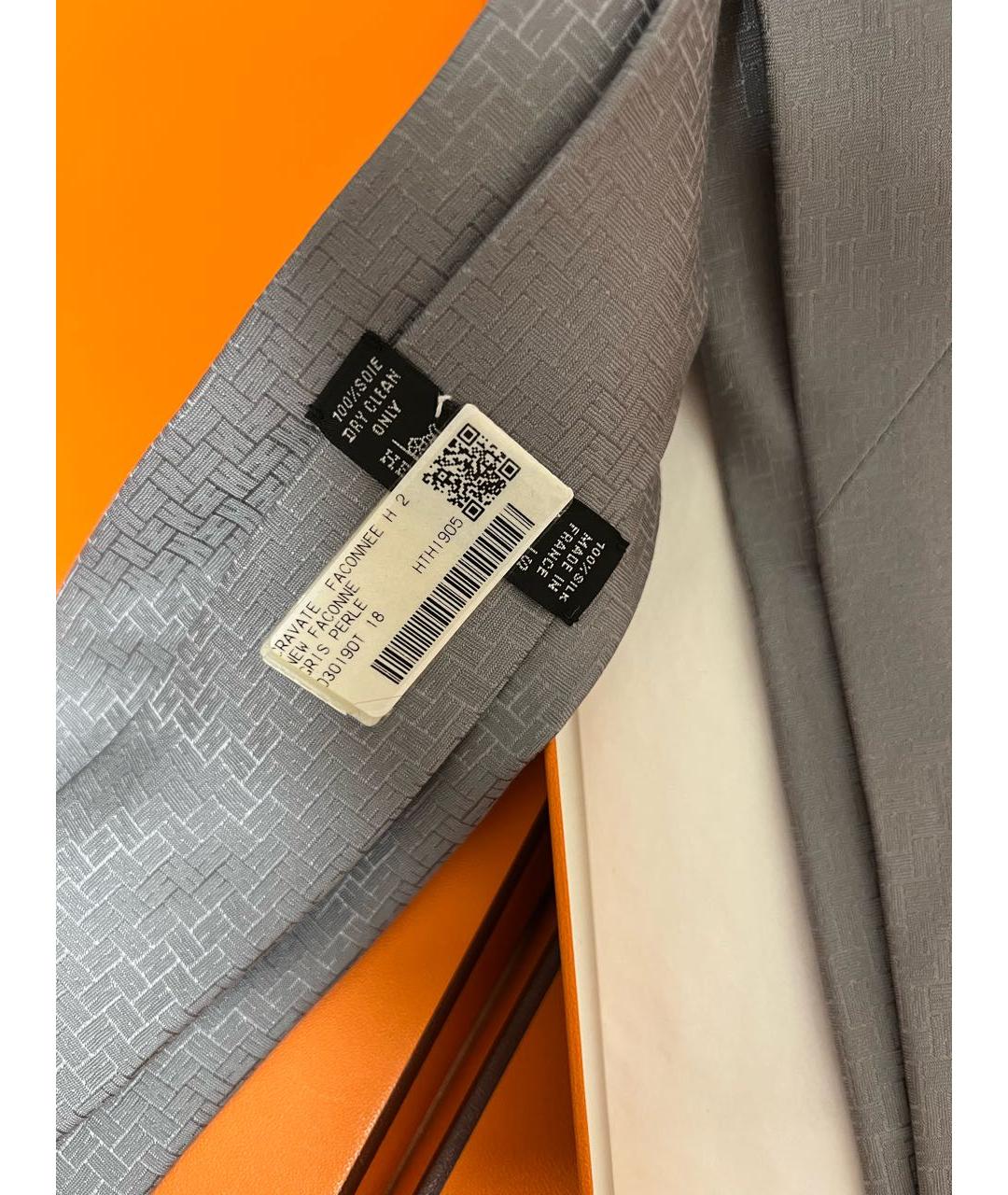 HERMES Серый шелковый галстук, фото 3