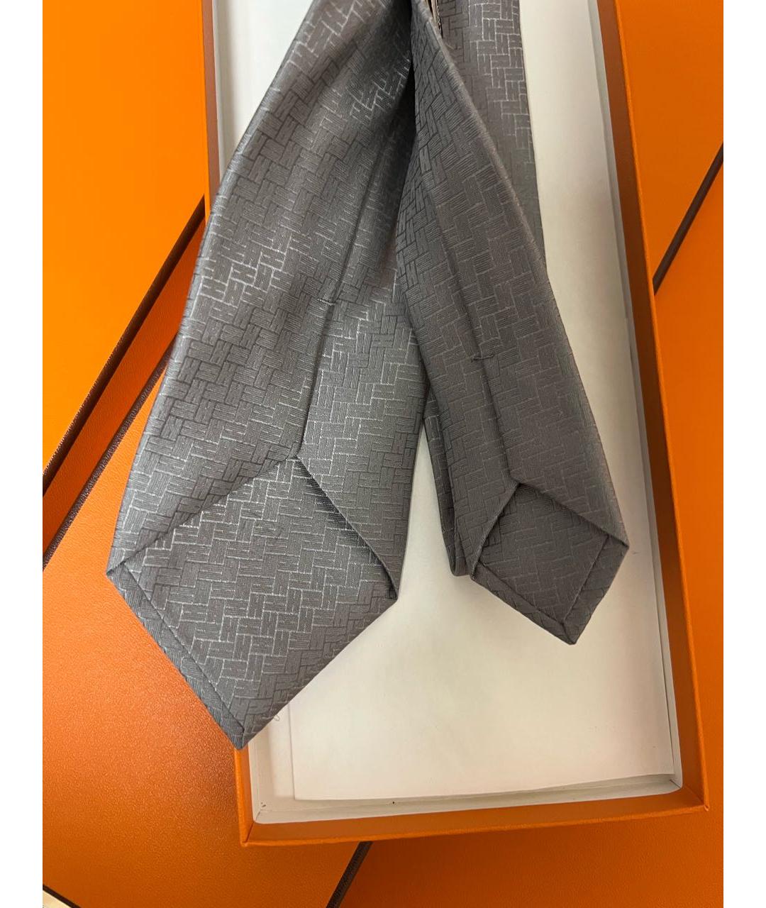 HERMES Серый шелковый галстук, фото 2