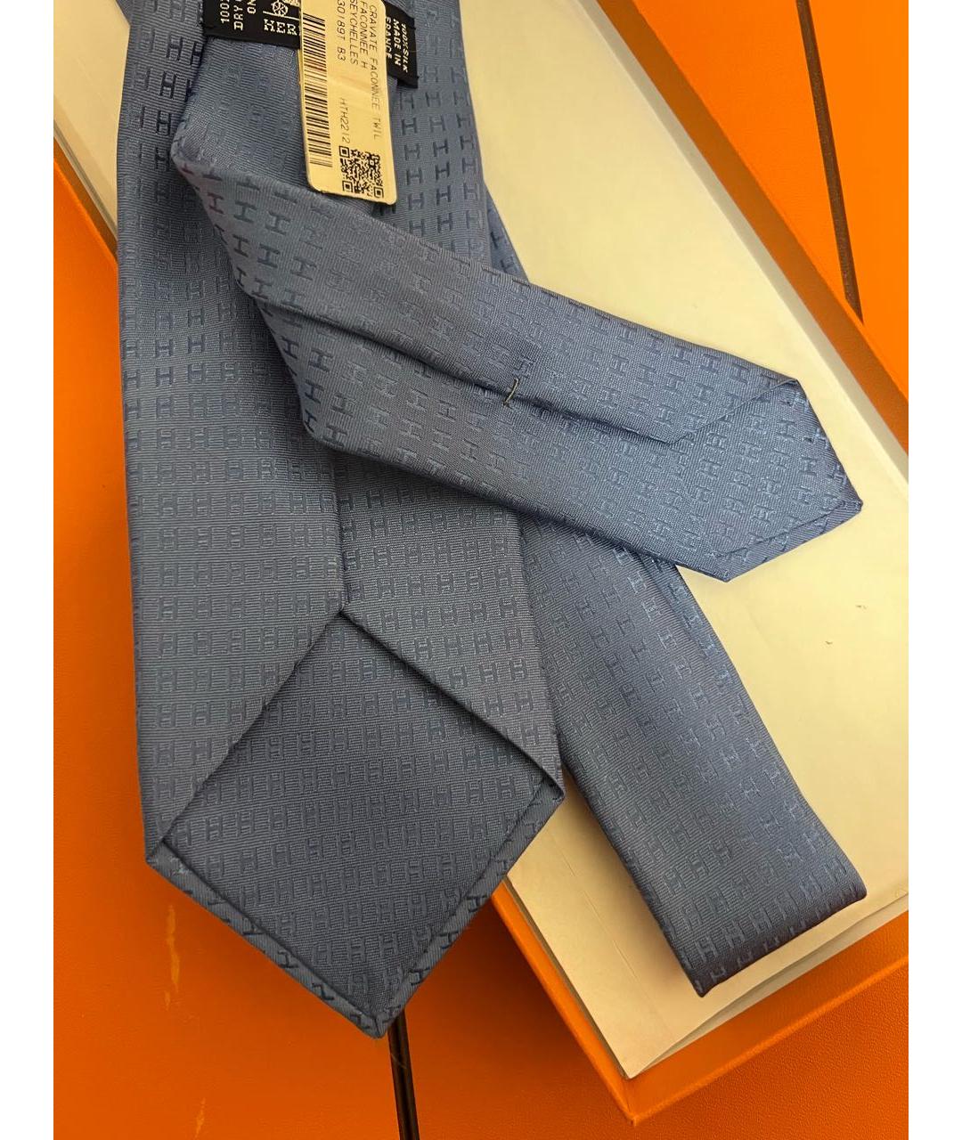 HERMES Голубой шелковый галстук, фото 2