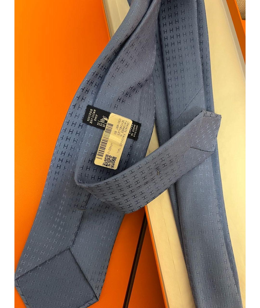 HERMES Голубой шелковый галстук, фото 3