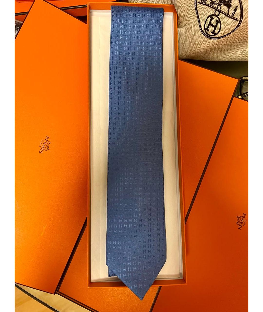 HERMES Голубой шелковый галстук, фото 4