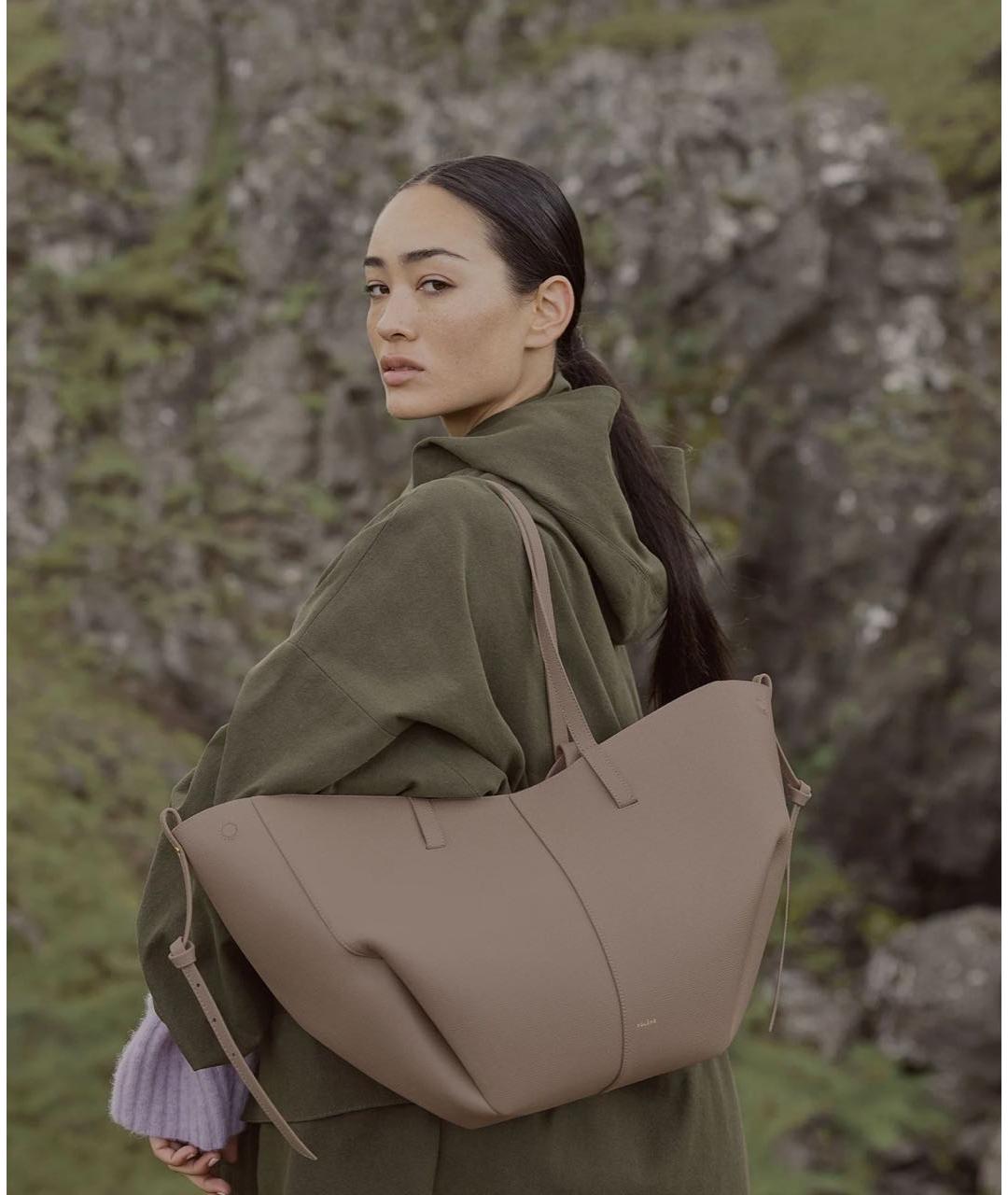 POLENE Бежевая кожаная сумка тоут, фото 3