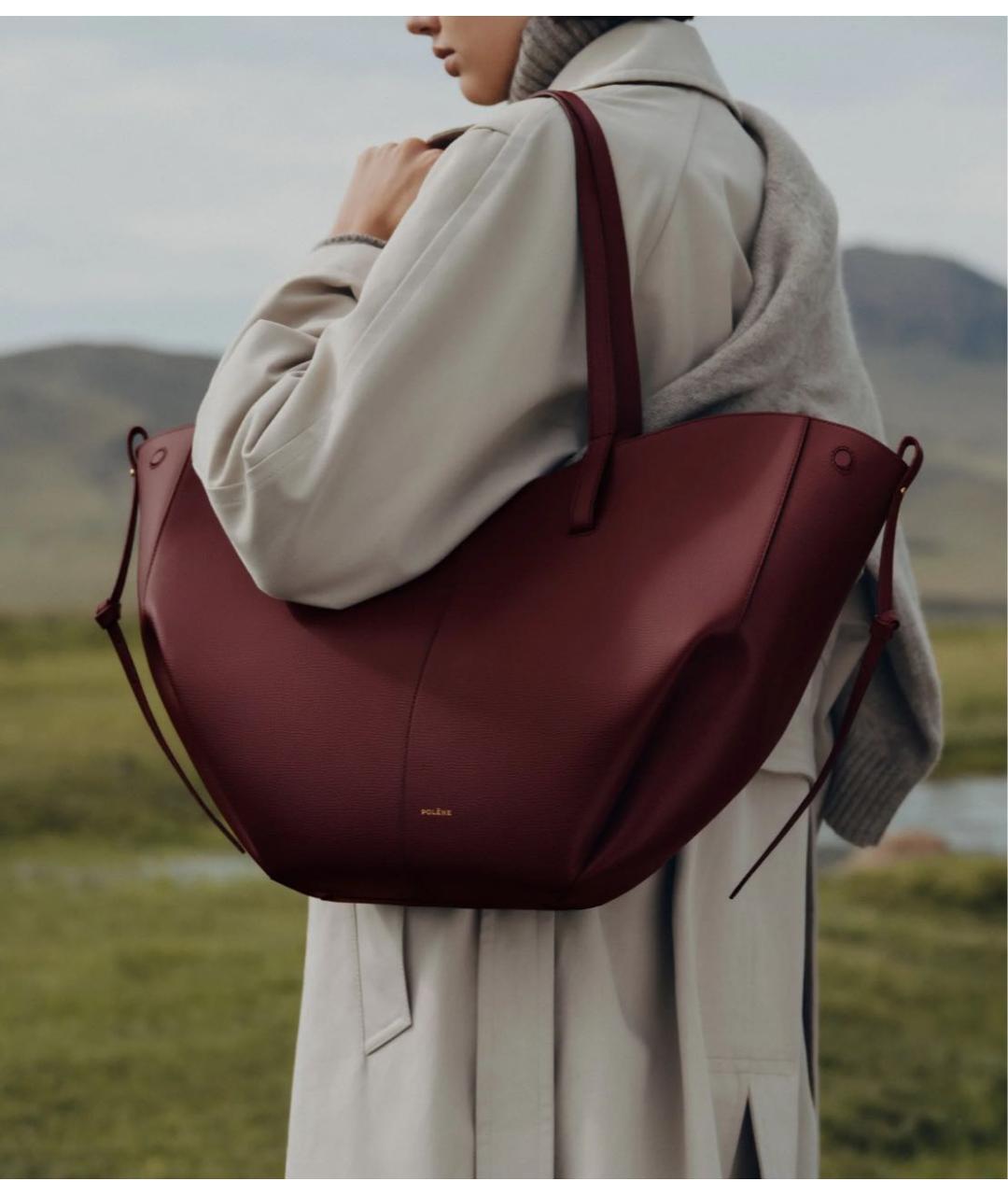 POLENE Бордовая кожаная сумка тоут, фото 2