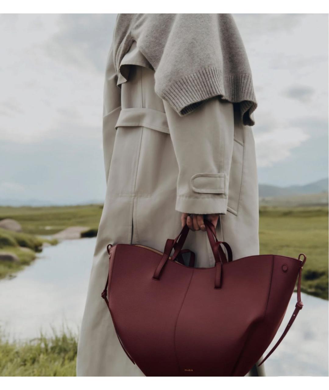 POLENE Бордовая кожаная сумка тоут, фото 3