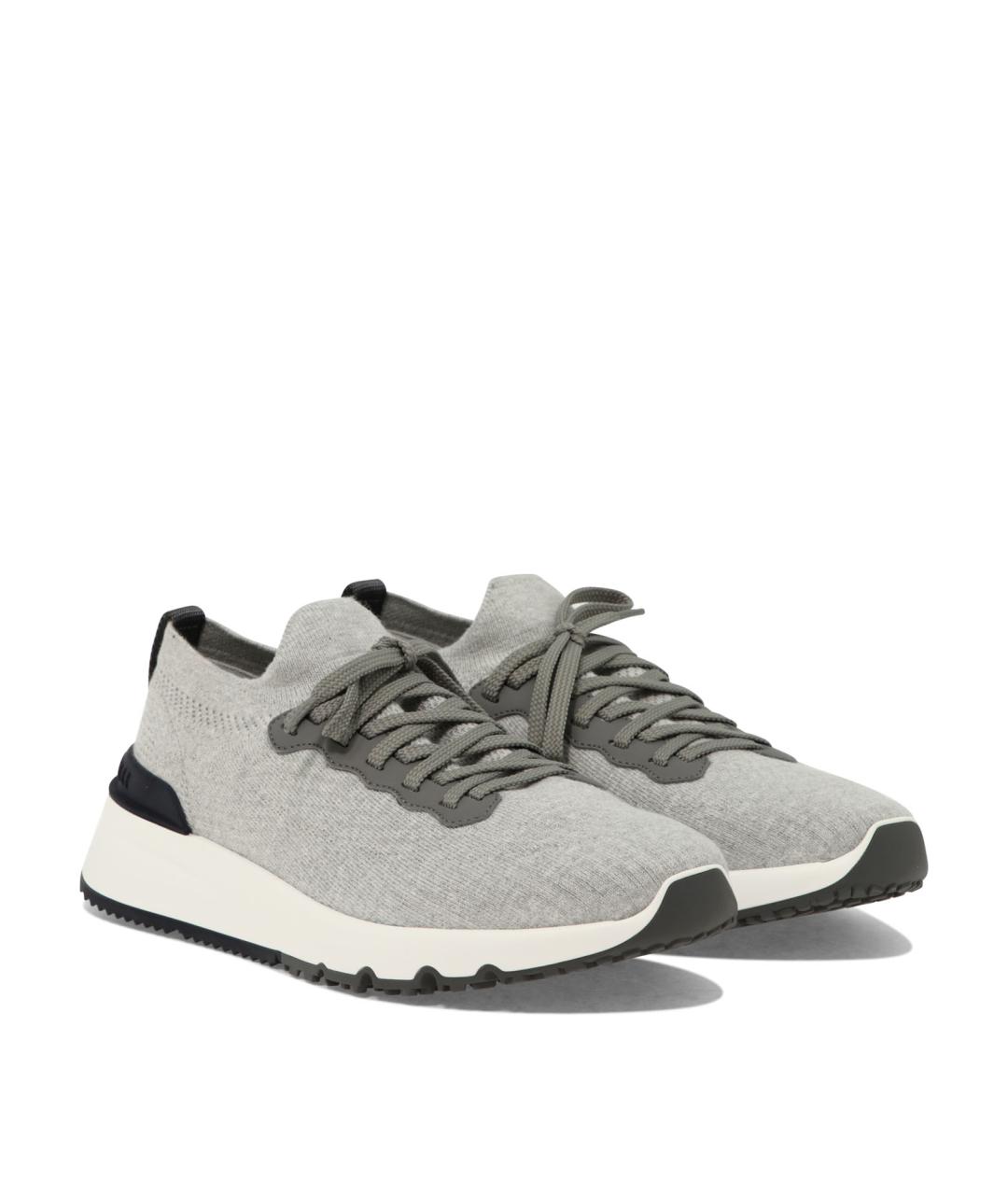 BRUNELLO CUCINELLI Серые текстильные низкие кроссовки / кеды, фото 2