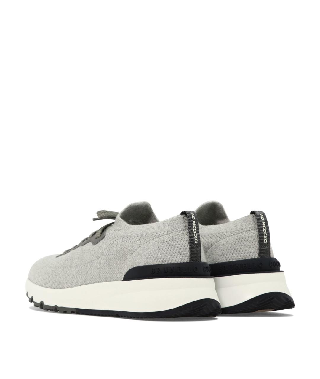 BRUNELLO CUCINELLI Серые текстильные низкие кроссовки / кеды, фото 4