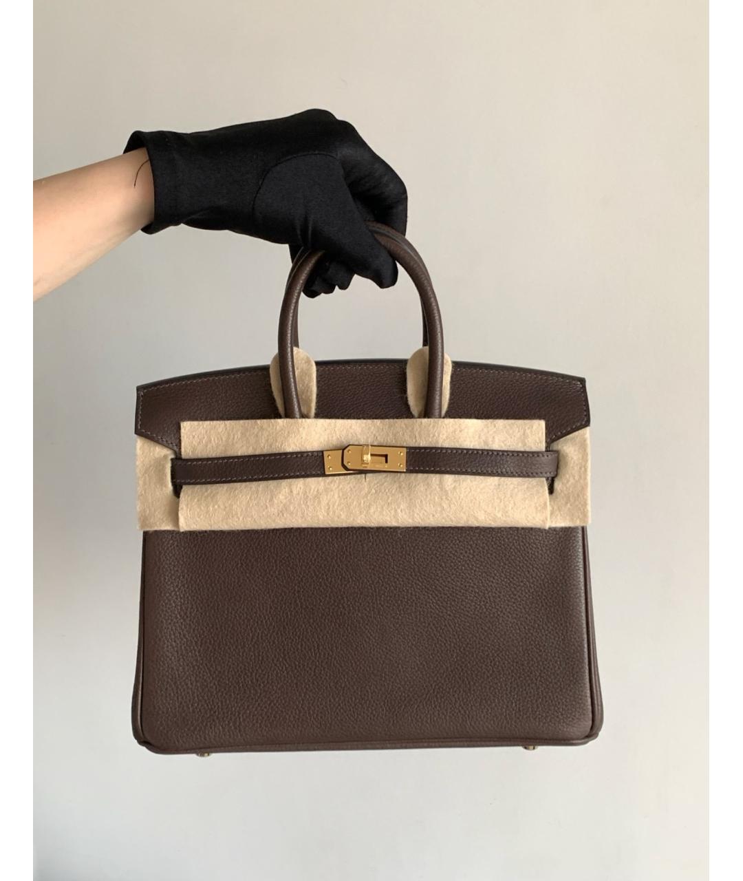 HERMES Коричневая кожаная сумка с короткими ручками, фото 6