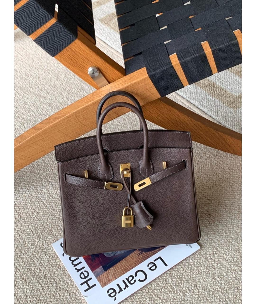 HERMES Коричневая кожаная сумка с короткими ручками, фото 4