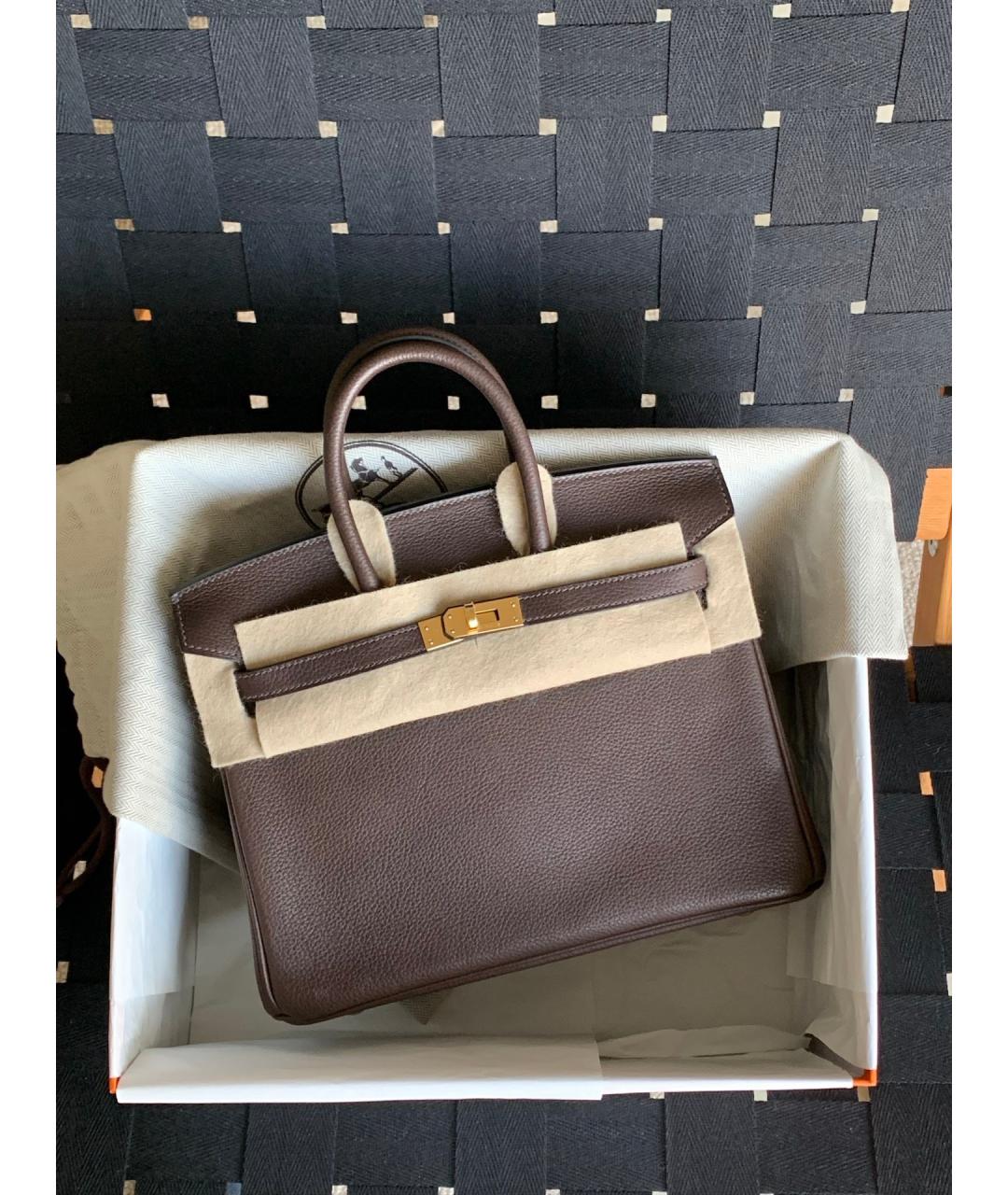 HERMES Коричневая кожаная сумка с короткими ручками, фото 3