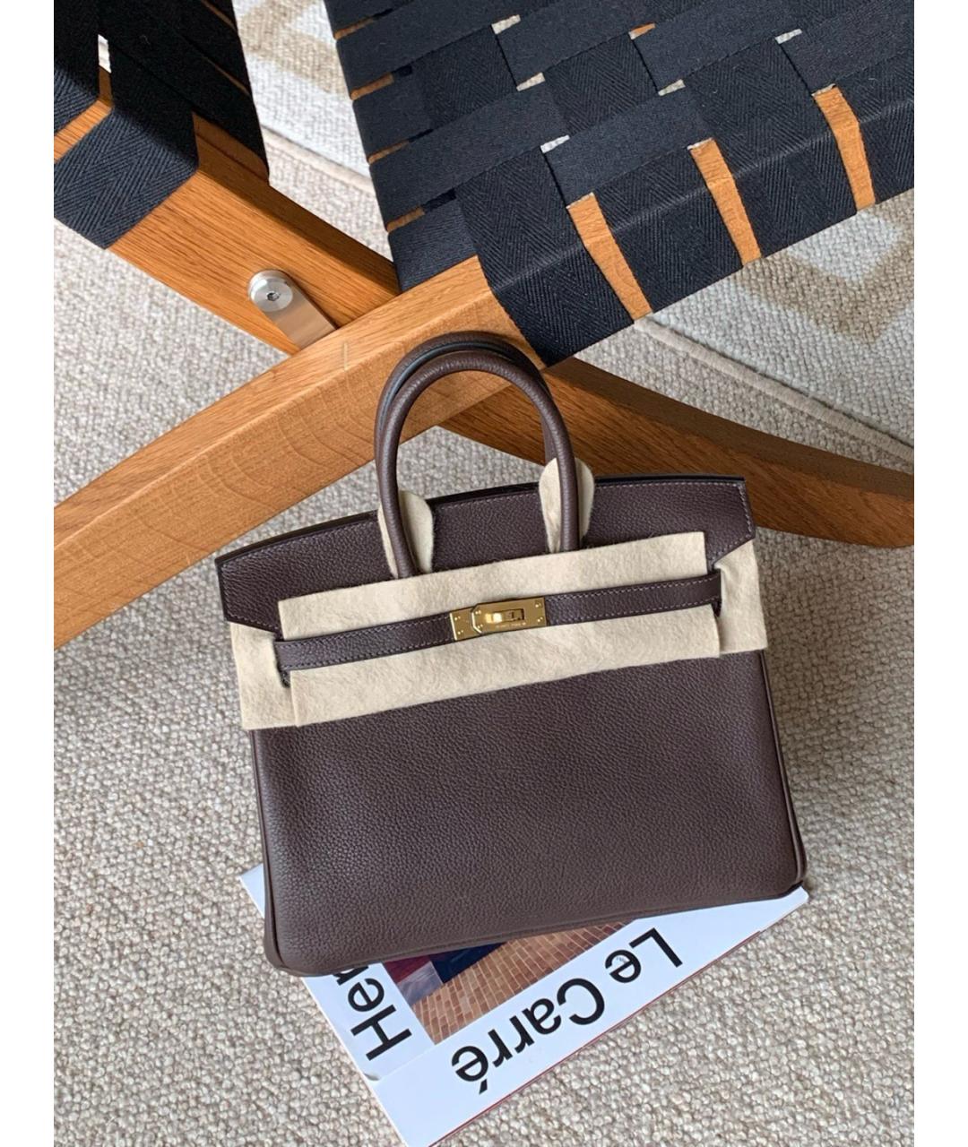HERMES Коричневая кожаная сумка с короткими ручками, фото 2