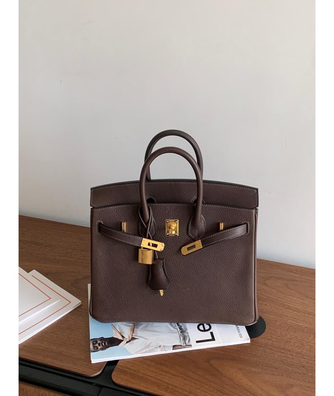 HERMES Коричневая кожаная сумка с короткими ручками, фото 5
